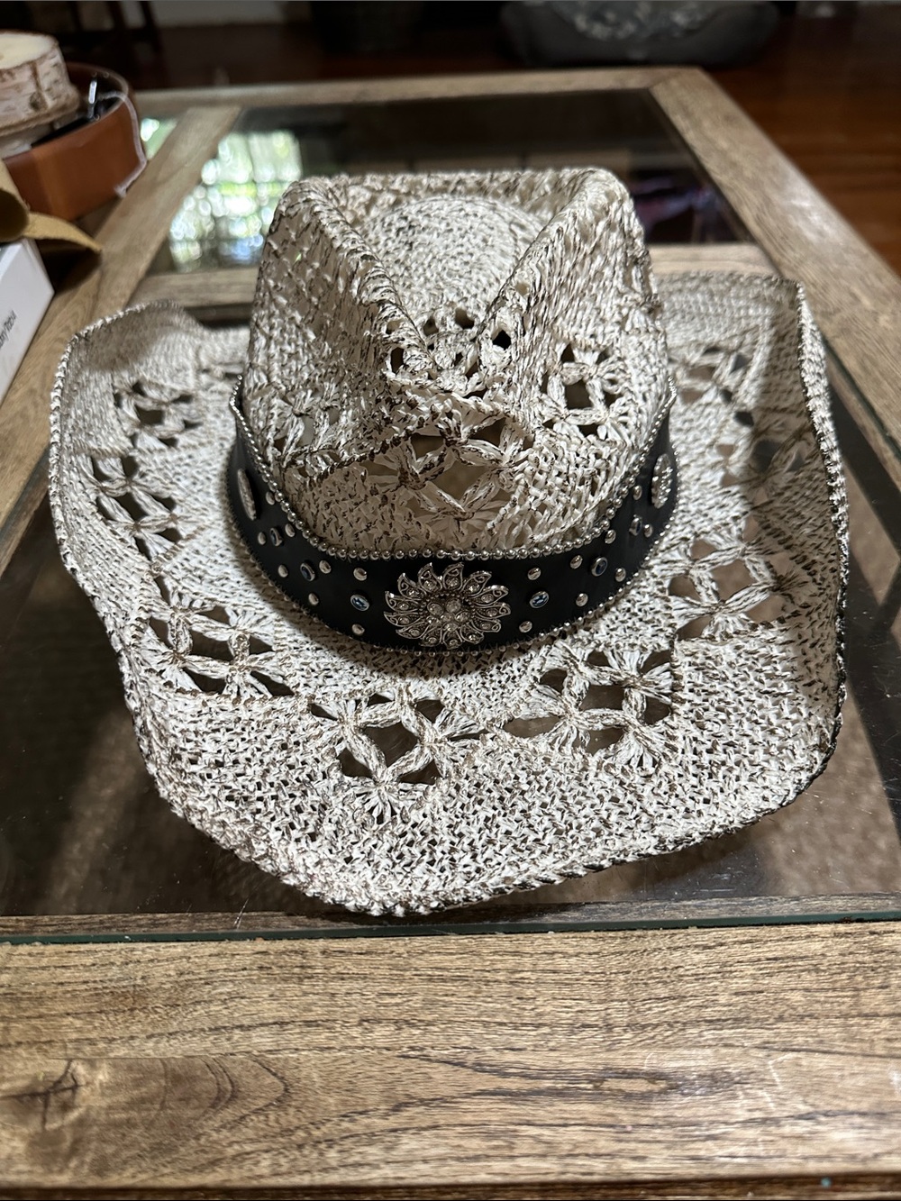 Kenny J. Women's Decorative Straw Cowboy Hat with Studded Band
